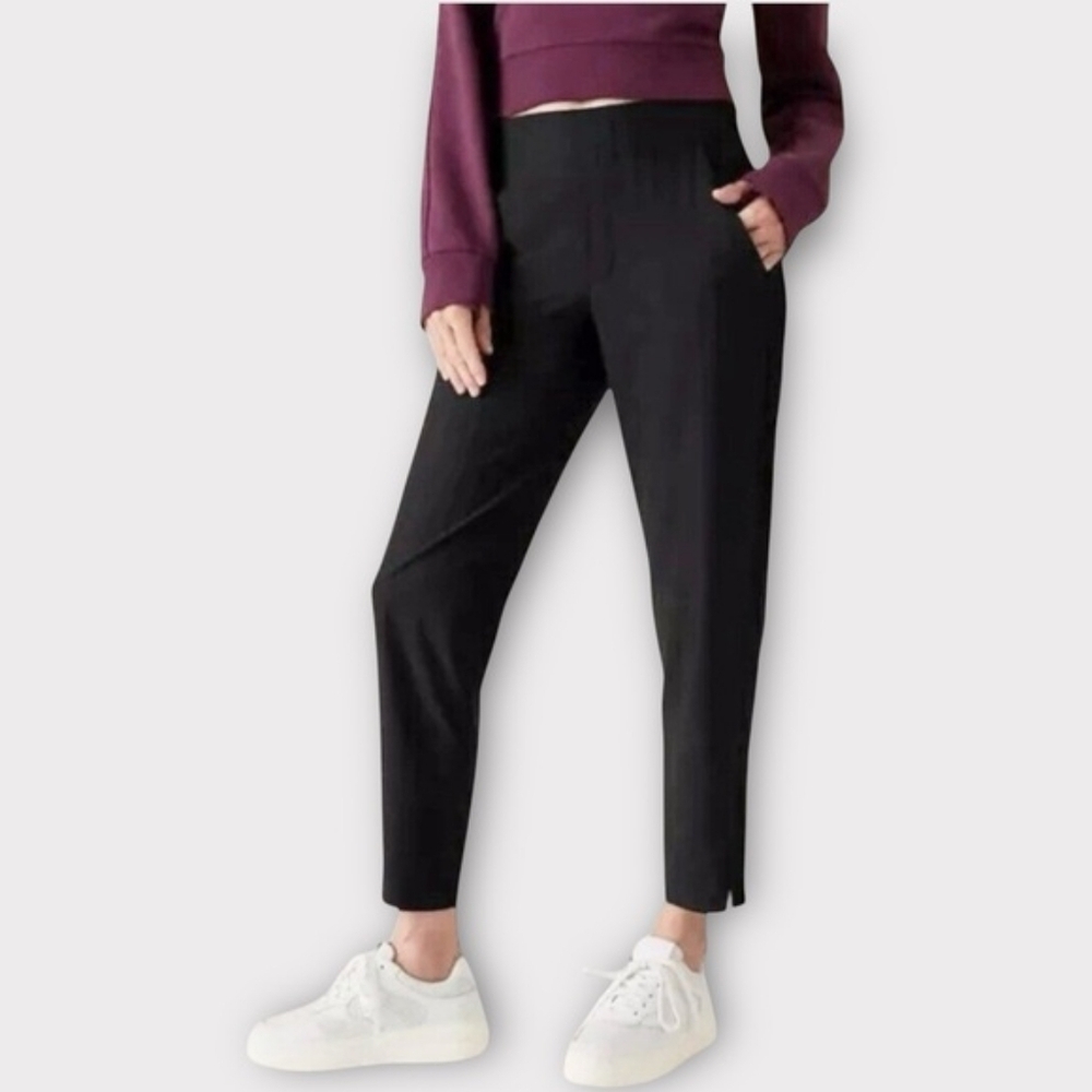  Athleta Brooklyn Ankle Pant Gloss Stripe Women's 18 Black Pull On Stretch